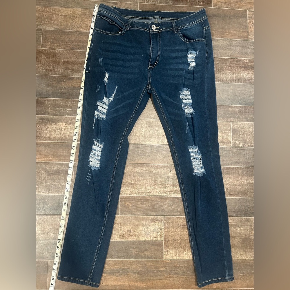 Distressed Dark Blue Jeans